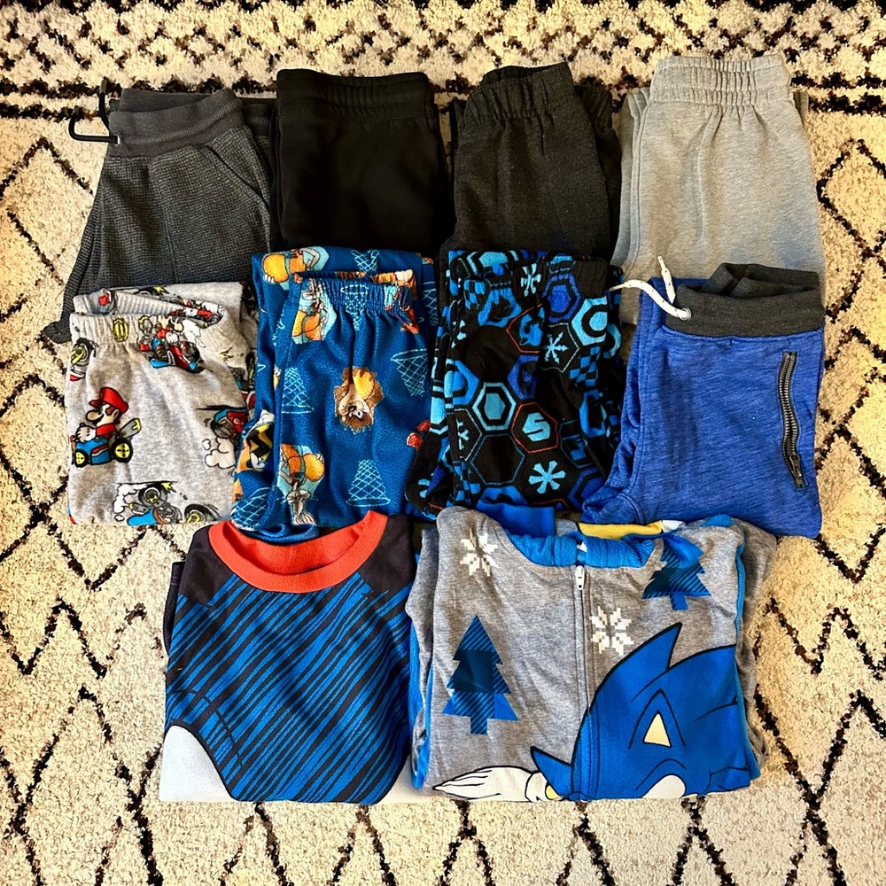Boys Sweat Set, Size 6/7, Sweatpants, One Piece, Multiple Brands, Nike, Sonic